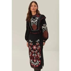 Farm Rio Cashew Mandala Richilieu Long Sleeve Maxi Dress size S NWT